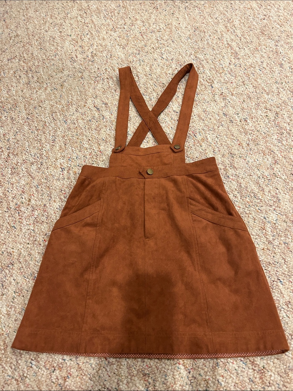 Anthropologie Rust Brown Suede Suspender Skirt Dress